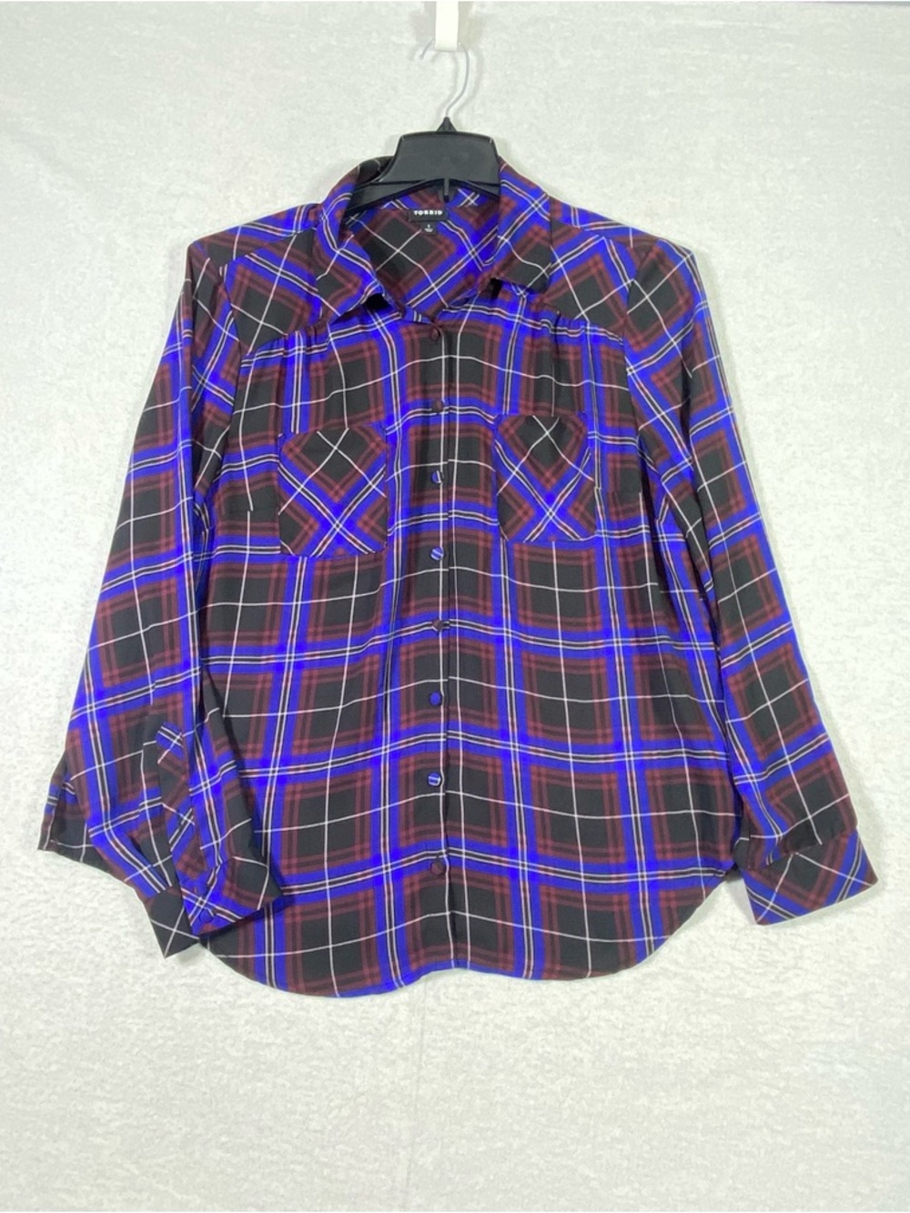 Torrid Madison Georgette Blouse Women's 1 (1X) Blue Black Plaid Button Down Top